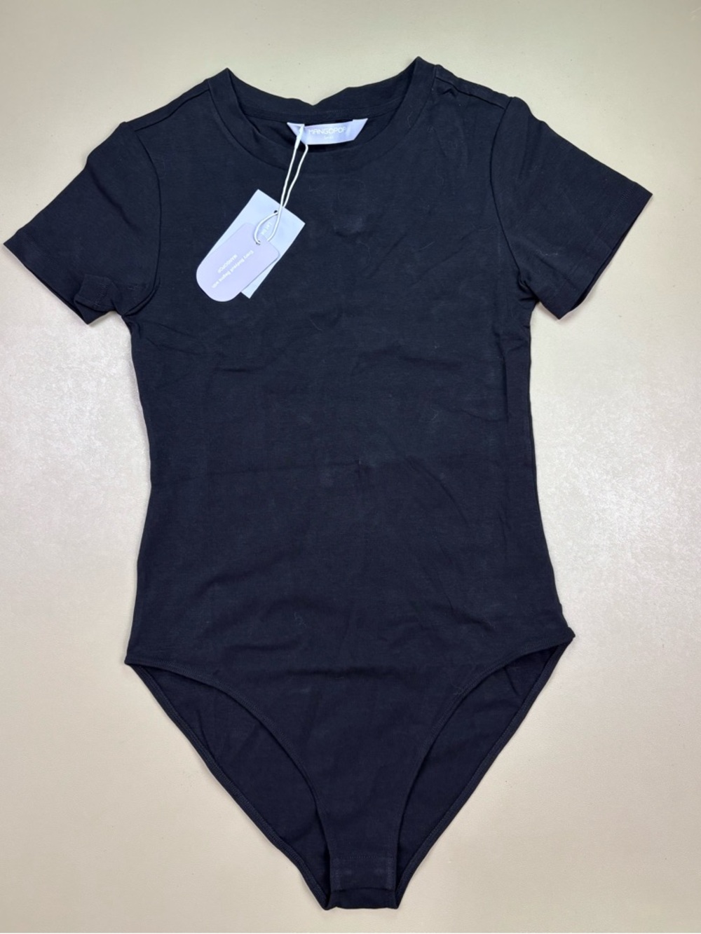 MANGOPop Black Bodysuit Small NWT Short Sleeve Snap Bottom Stretch